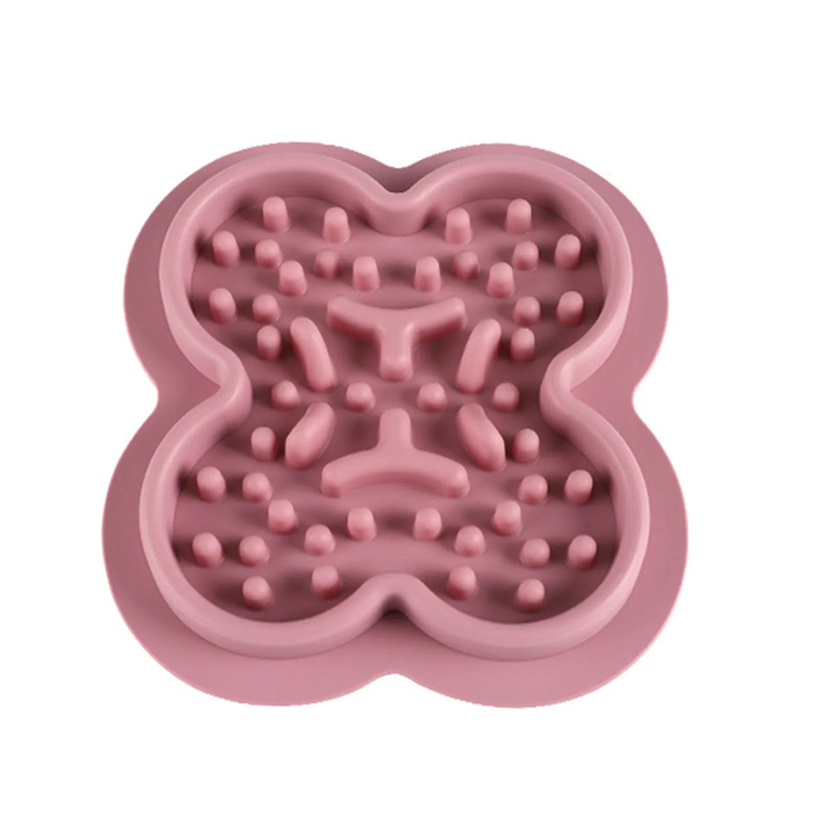 Silicone pet licking mat with textured surface for slow feeding, showing ridges and grooves