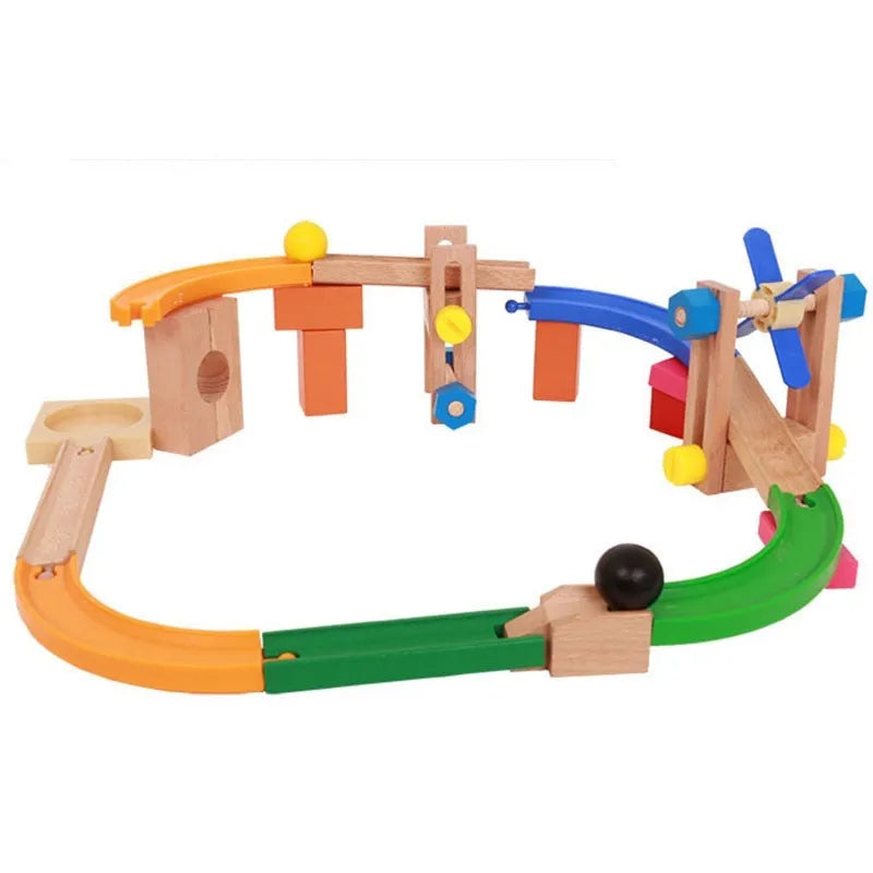 Wooden track building blocks set, educational construction toy for children aged 4-6, Toy colour option