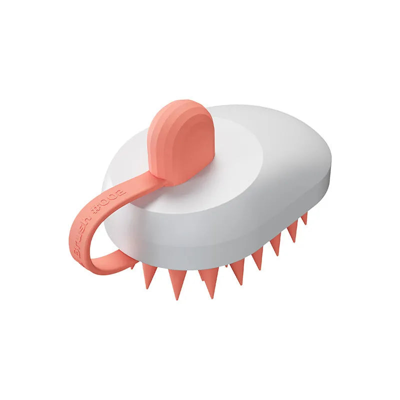 Handheld silicone pet grooming brush for hair removal and massage during bath time