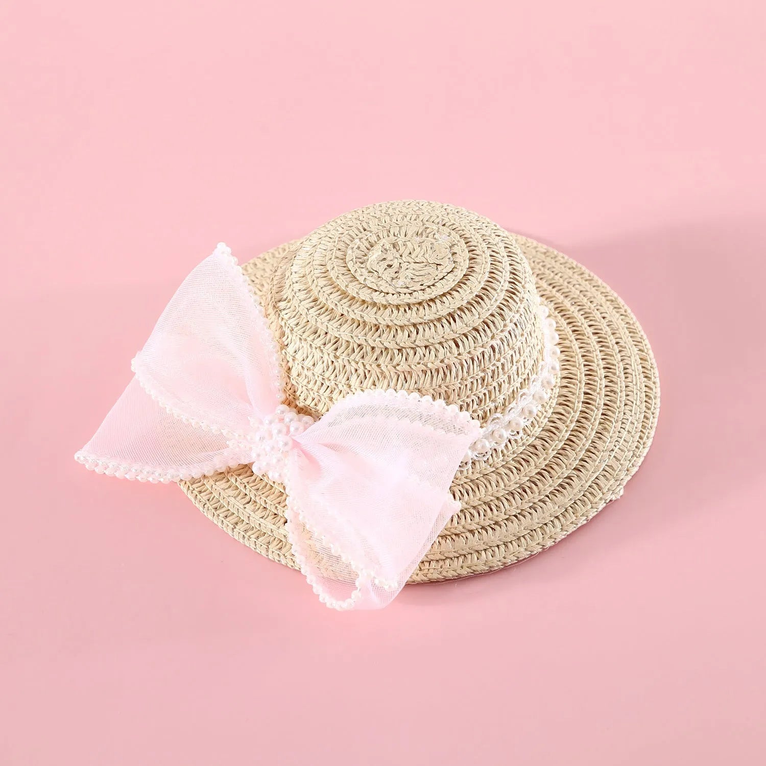 Woven Lafite leaves cat hat in princess style with pearl butterfly decoration for pet fancy dress