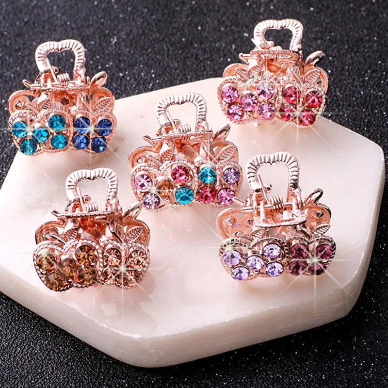 Set of five alloy butterfly clasp hairpins with electroplated finish in assorted colours