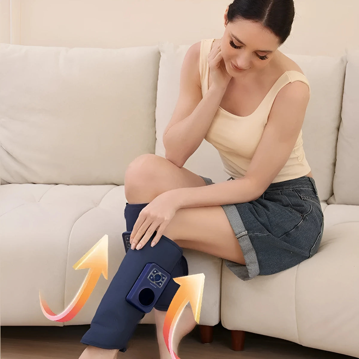 Calf airbag heating leg massager with SMS electric pulse and ultrasound vibration, showing two units