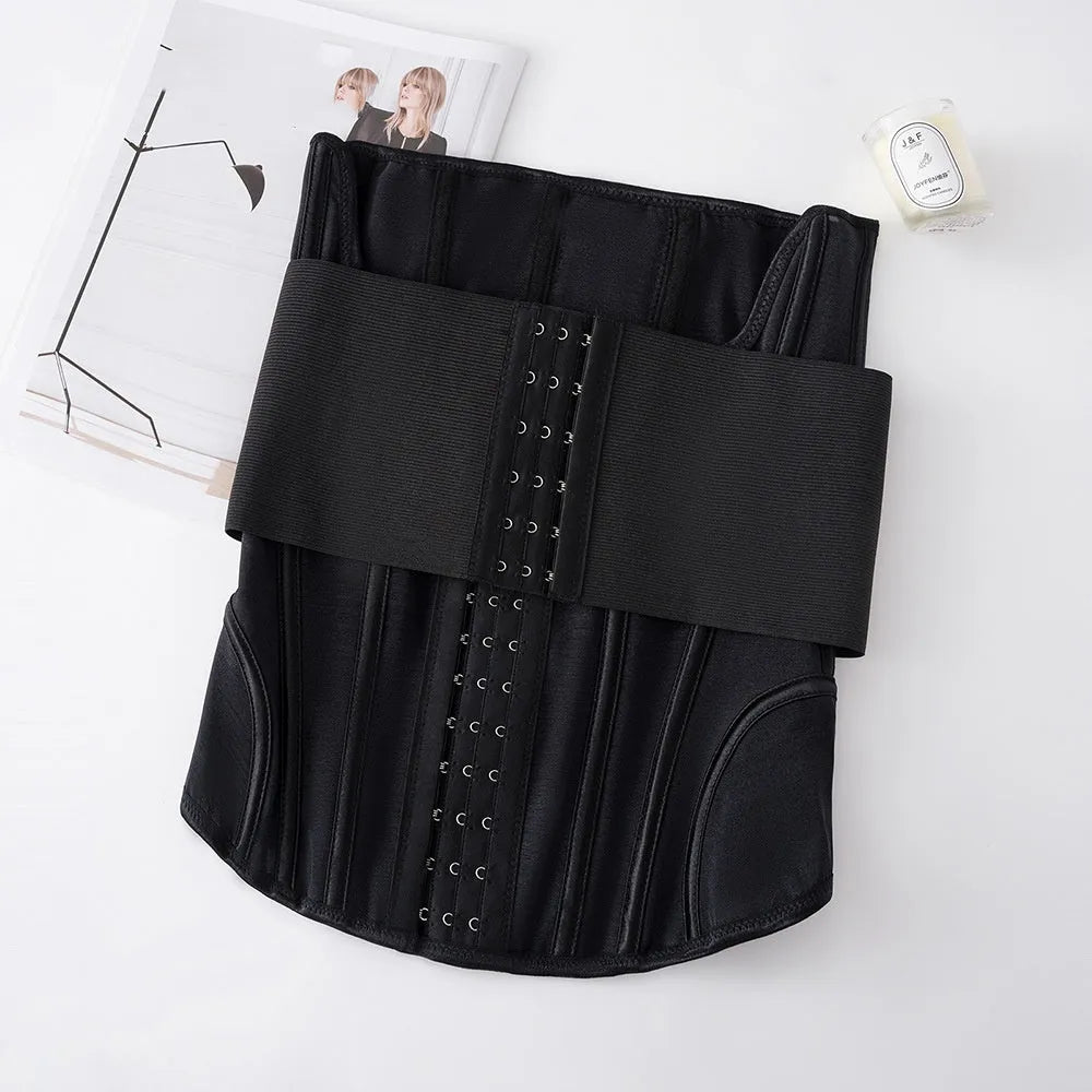 Nylon waist training belly band in black colour with adjustable fit for tummy slimming and fitness support