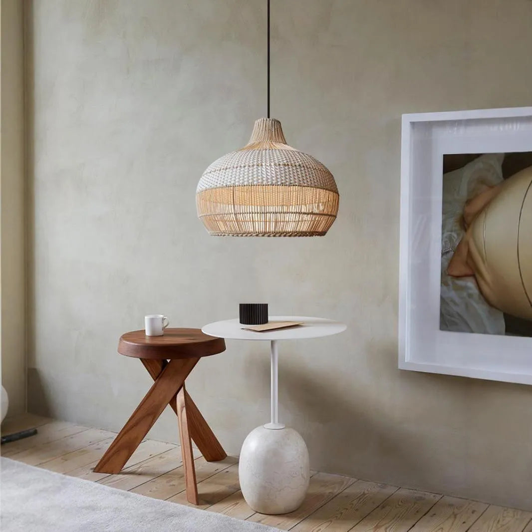 Silent Wind style rattan chandelier with a 60cm diameter, showing pastoral Southeast Asian design.