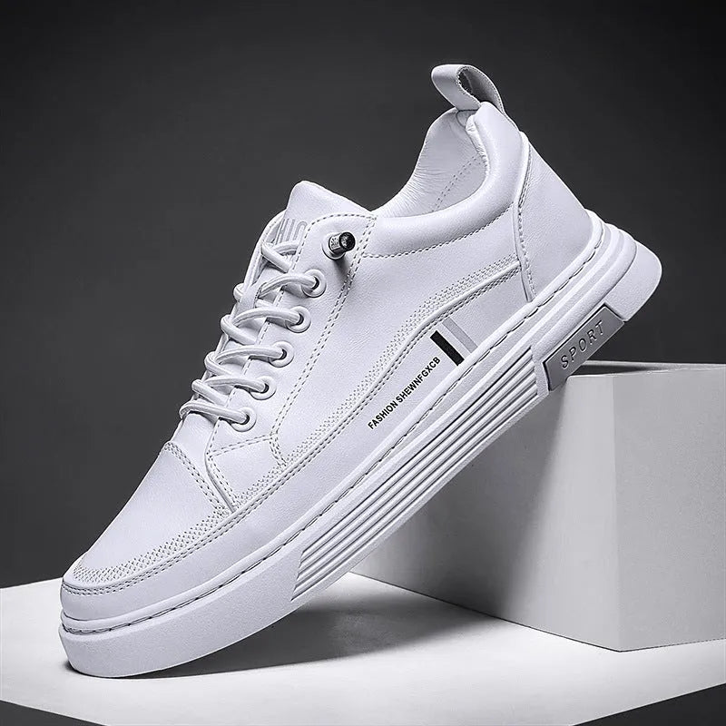 Men's low-top skate shoes with elastic band, microfiber upper, and round toe in black and white.