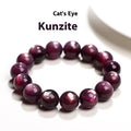 Natural purple lepidolite crystal round bead bracelet on a white background, showing available bead sizes.