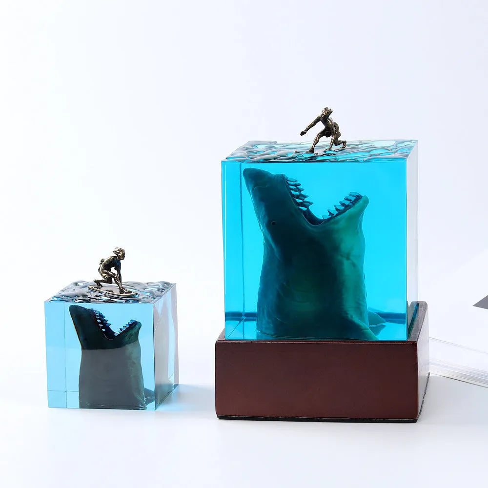 Ocean shark surfer crystal resin craft night light ornament with lamp holder