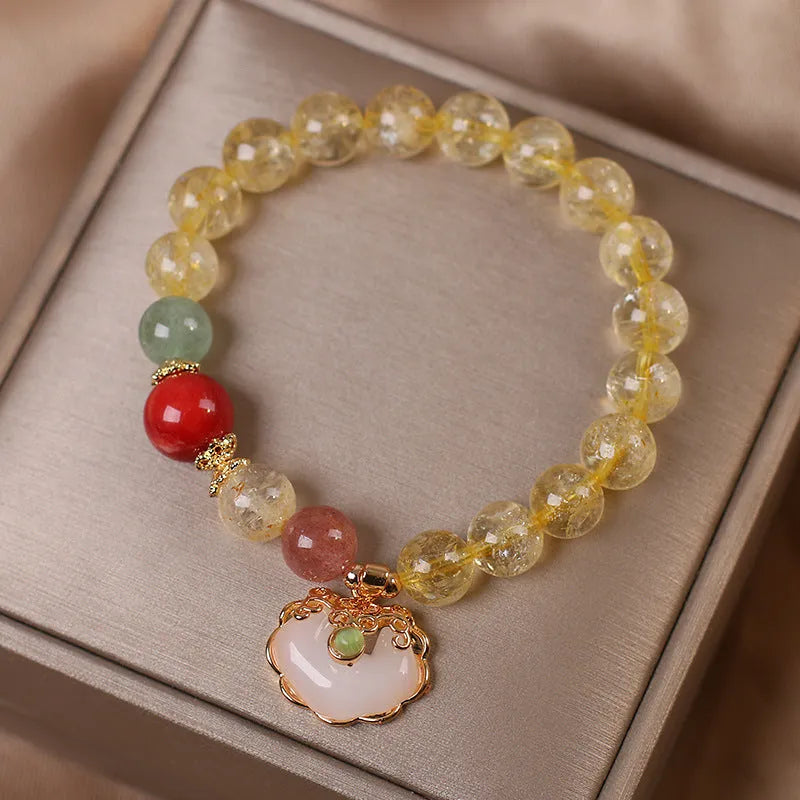 Women's natural citrine jade ruyi pendant bracelet with yellow hair crystal colour on alloy chain
