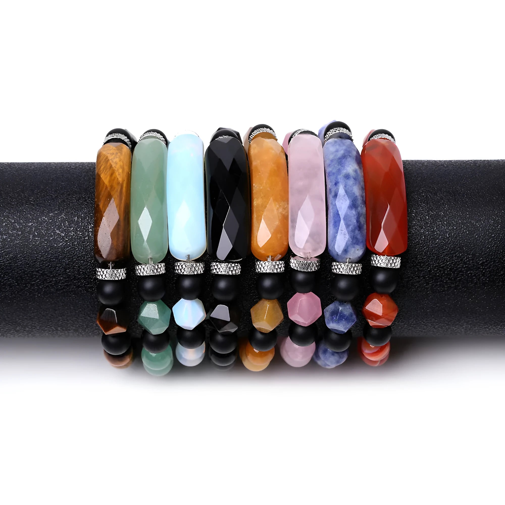 Handmade diamond-shaped cut agate geometric bracelet with fan design elements