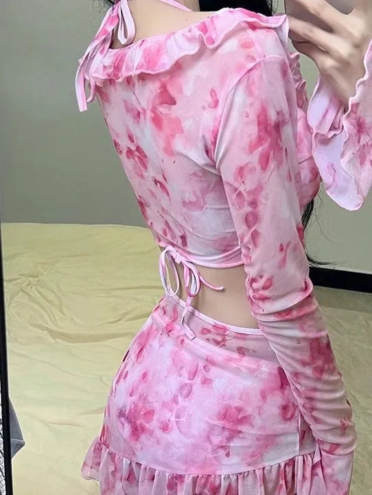 Women's floral bikini swimsuit in cherry blossom powder colour with polyester fabric