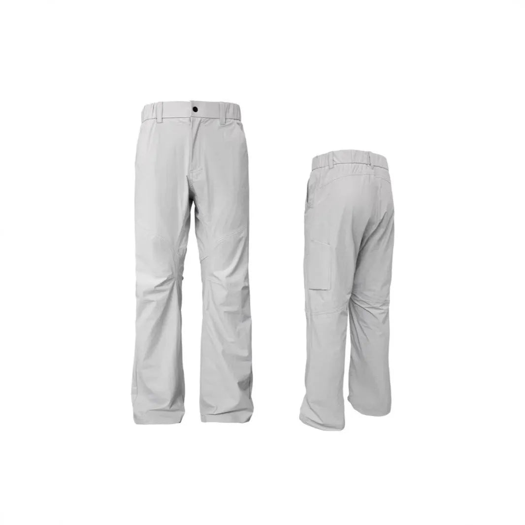 Straight-leg casual trousers in nylon blend fabric with an elastic waistband, shown in army green.