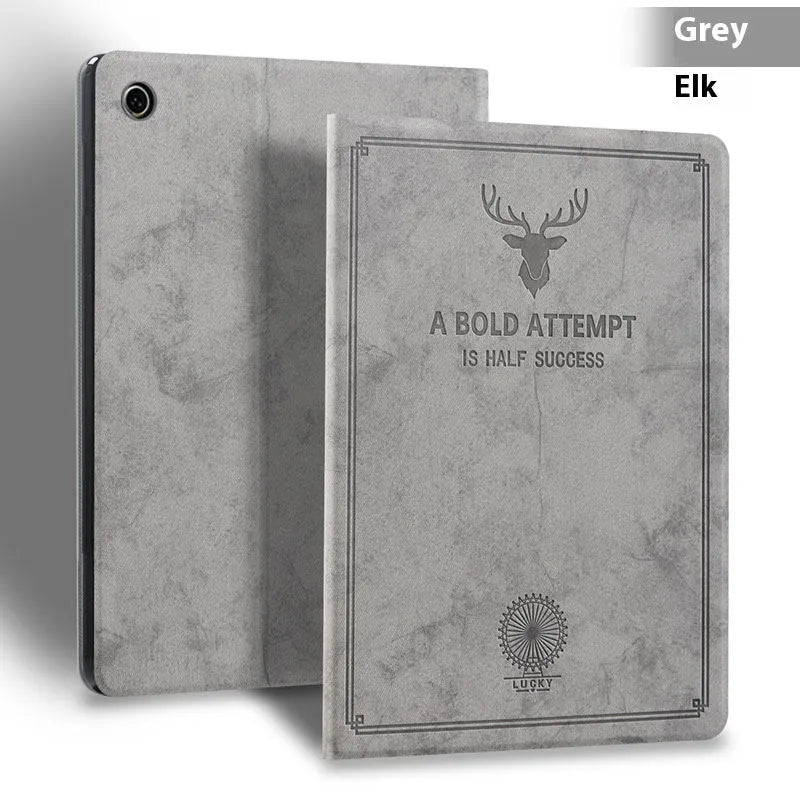 Protective clamshell case with deer pattern in TPU leather for Apple iPad in black brown grey and blue