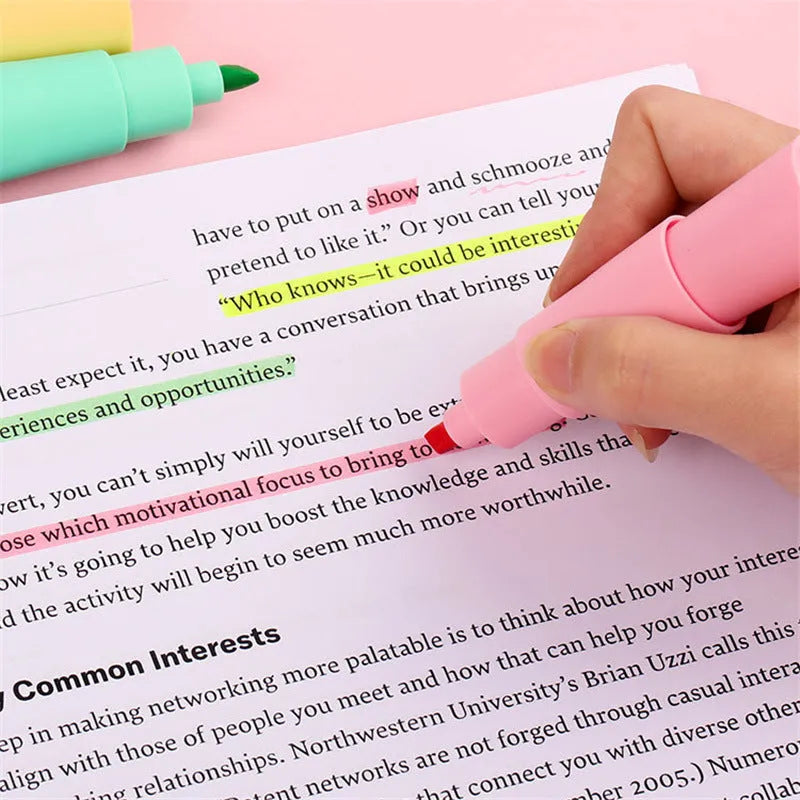 Set of six large capacity macaron colour marker pens with pastel tones in plastic shell bagged packaging