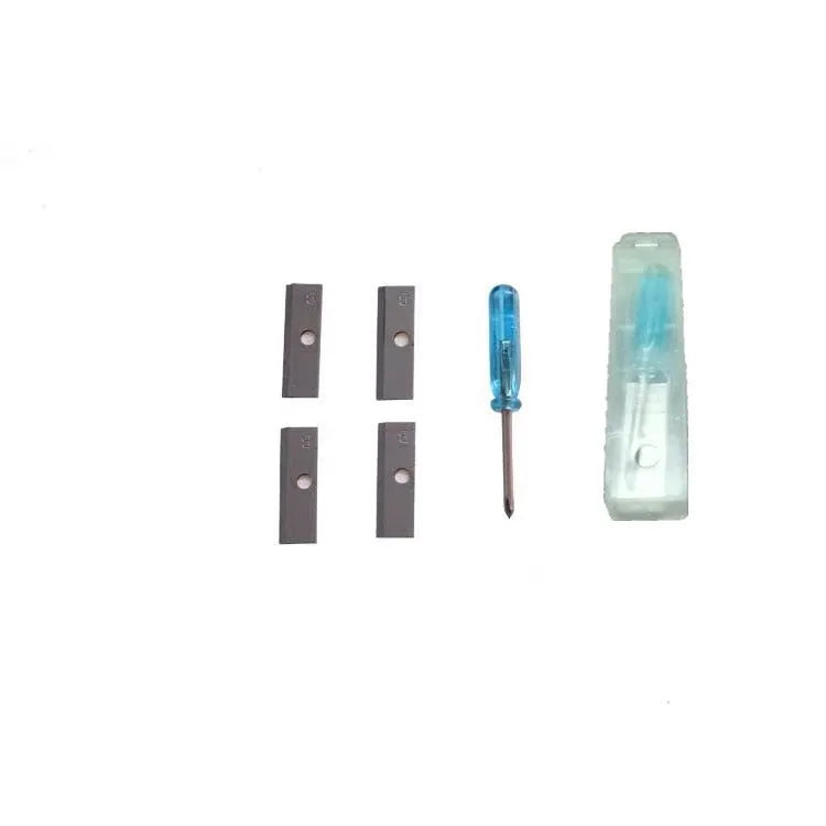 Geometric four-hole pencil sharpener with plastic construction and included screwdriver