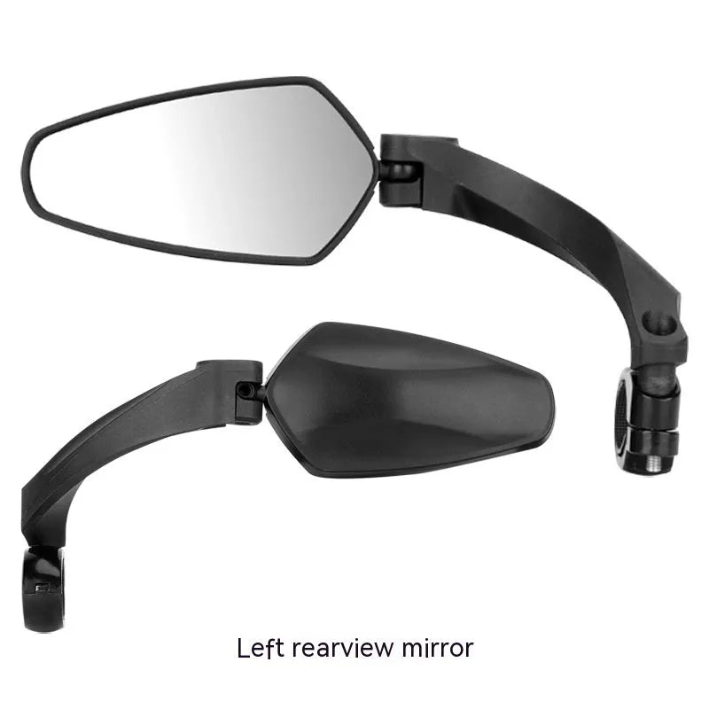 Black bicycle rearview mirror with rotatable design measuring 210x102.5mm