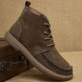 Men's grey genuine leather Martin boots with frosted finish and wedge heel