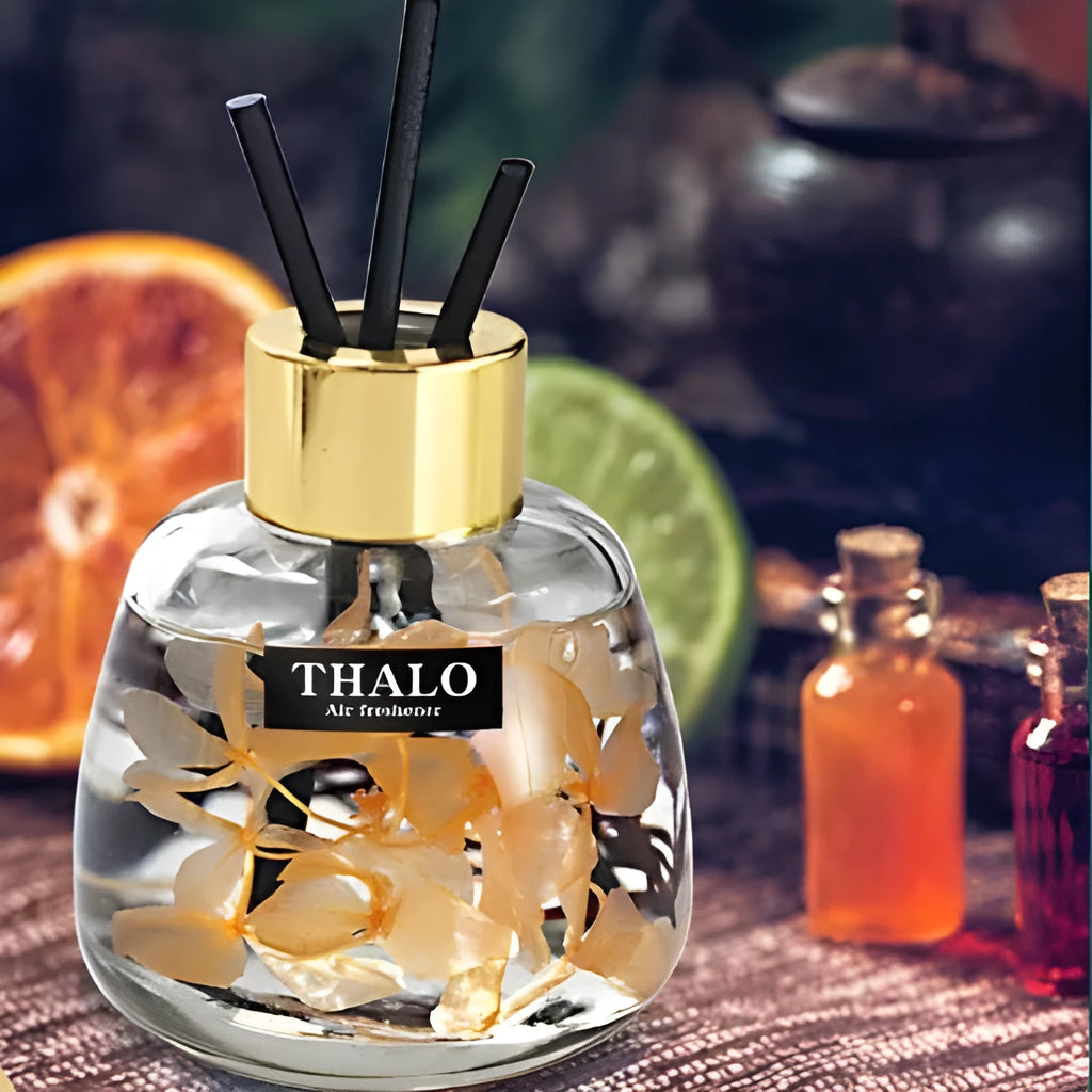 Clear glass bottle-shaped car perfume ornament for loose incense, shown in assorted colours.