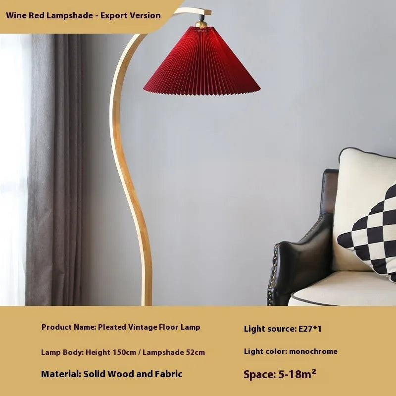 Retro vertical table lamp with fabric shade in floor-standing design for sofa edge placement