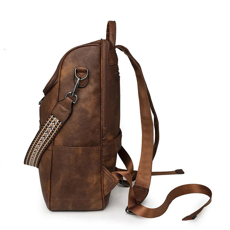 Retro PU leather unisex backpack with curved shoulder straps in solid colour options