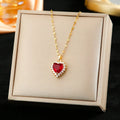 Titanium steel necklace set with heart flower pendant, matching earrings and ring in gold red finish