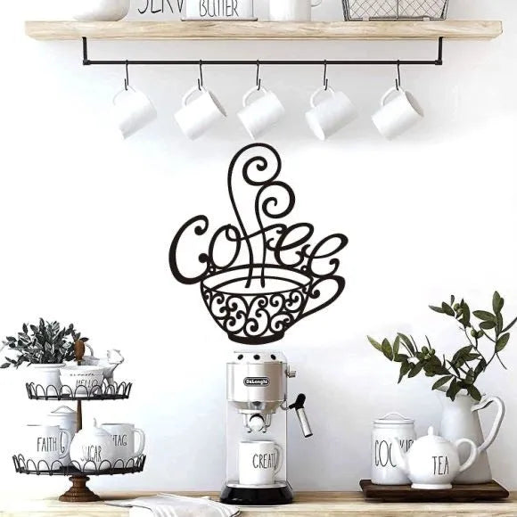 Black wrought iron wall decoration with English letters silhouette design measuring 26x28 cm