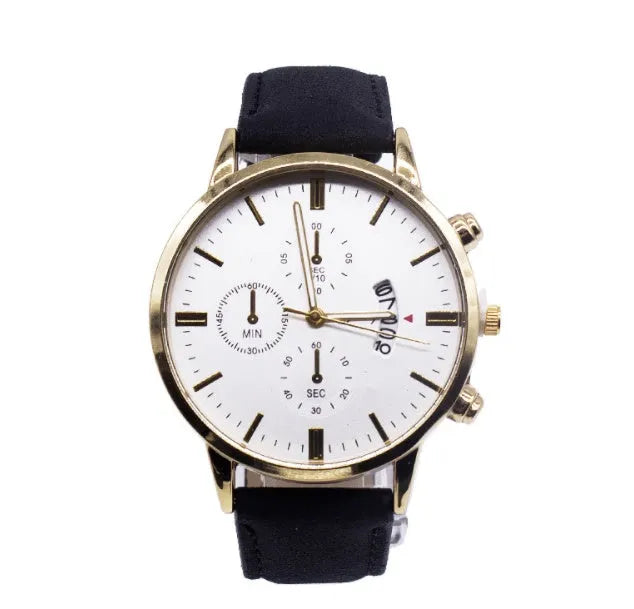 Men's quartz wrist watch with pointer display and calendar, fashion business style, available in Style A to D