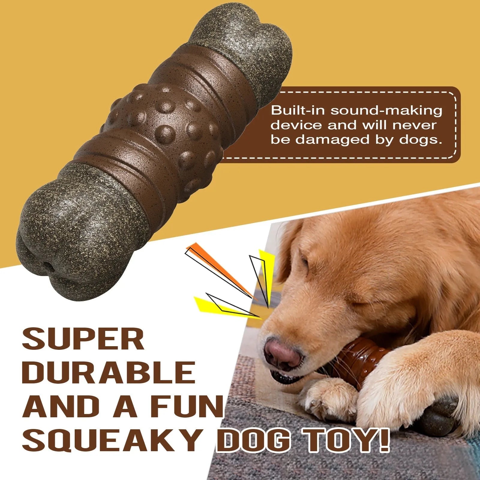 Wood colour plastic dog toothbrush molar rod chewing toy for canine dental care