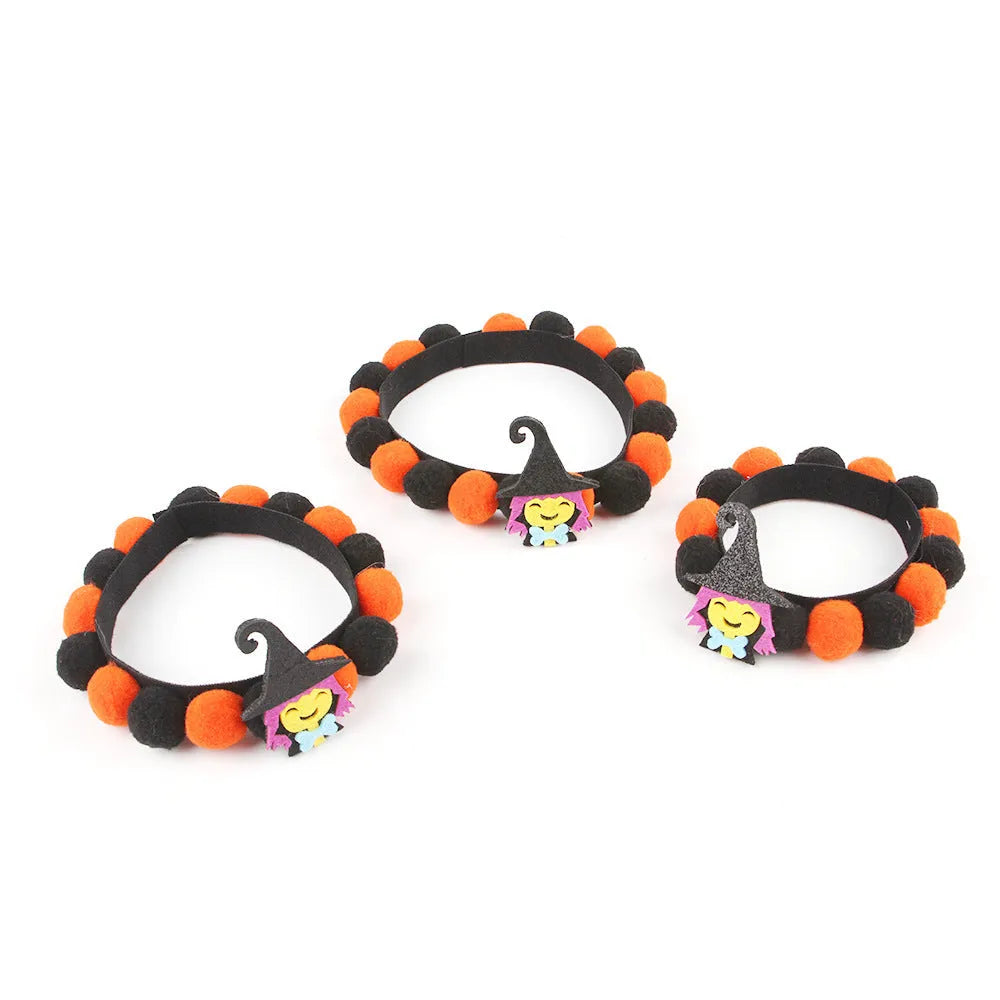 Halloween pet fur ball collar with detachable pumpkin accessory in six designs for dogs and cats
