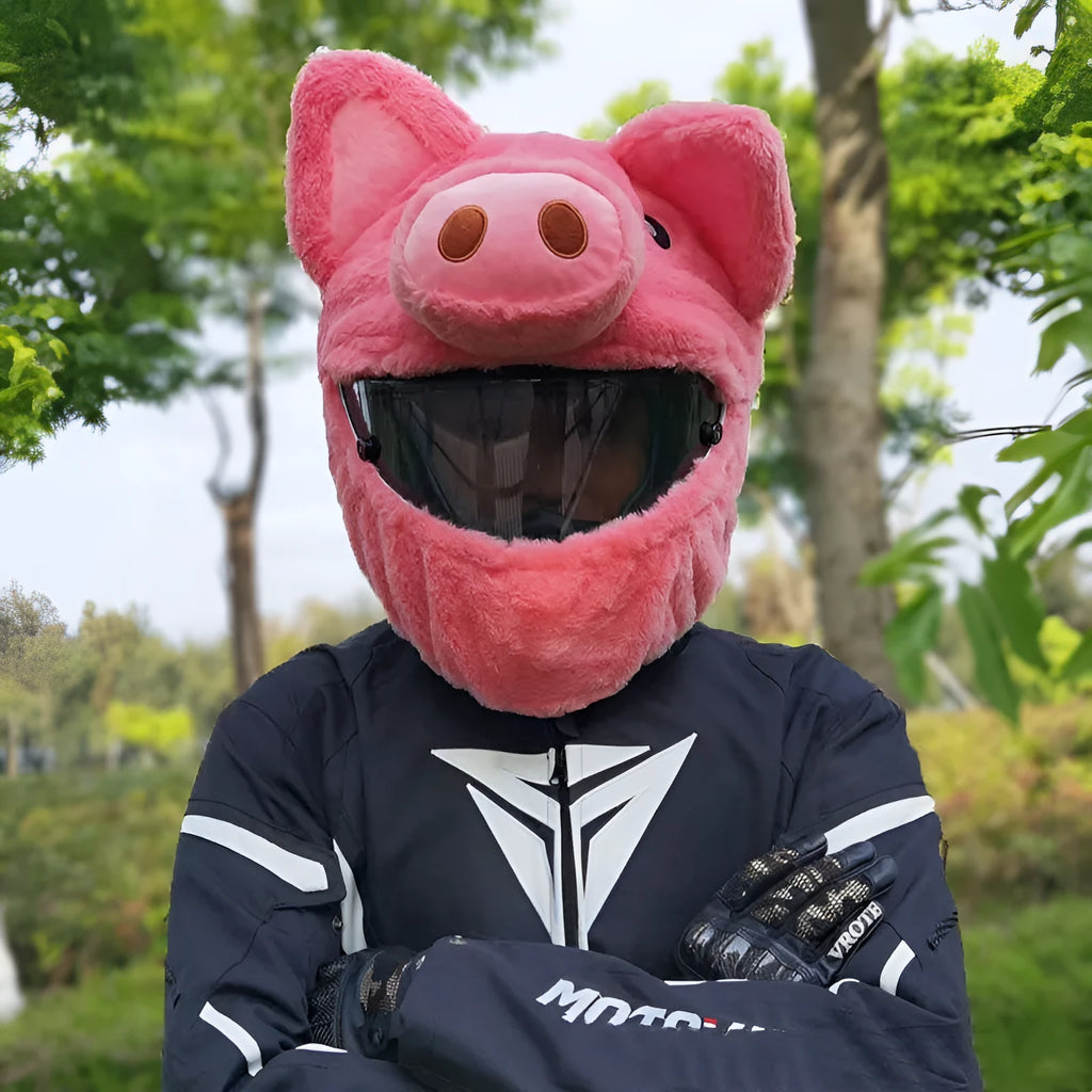 Pinkpig coloured plush helmet protective hood for motorcycle helmets with pv velvet cloth material