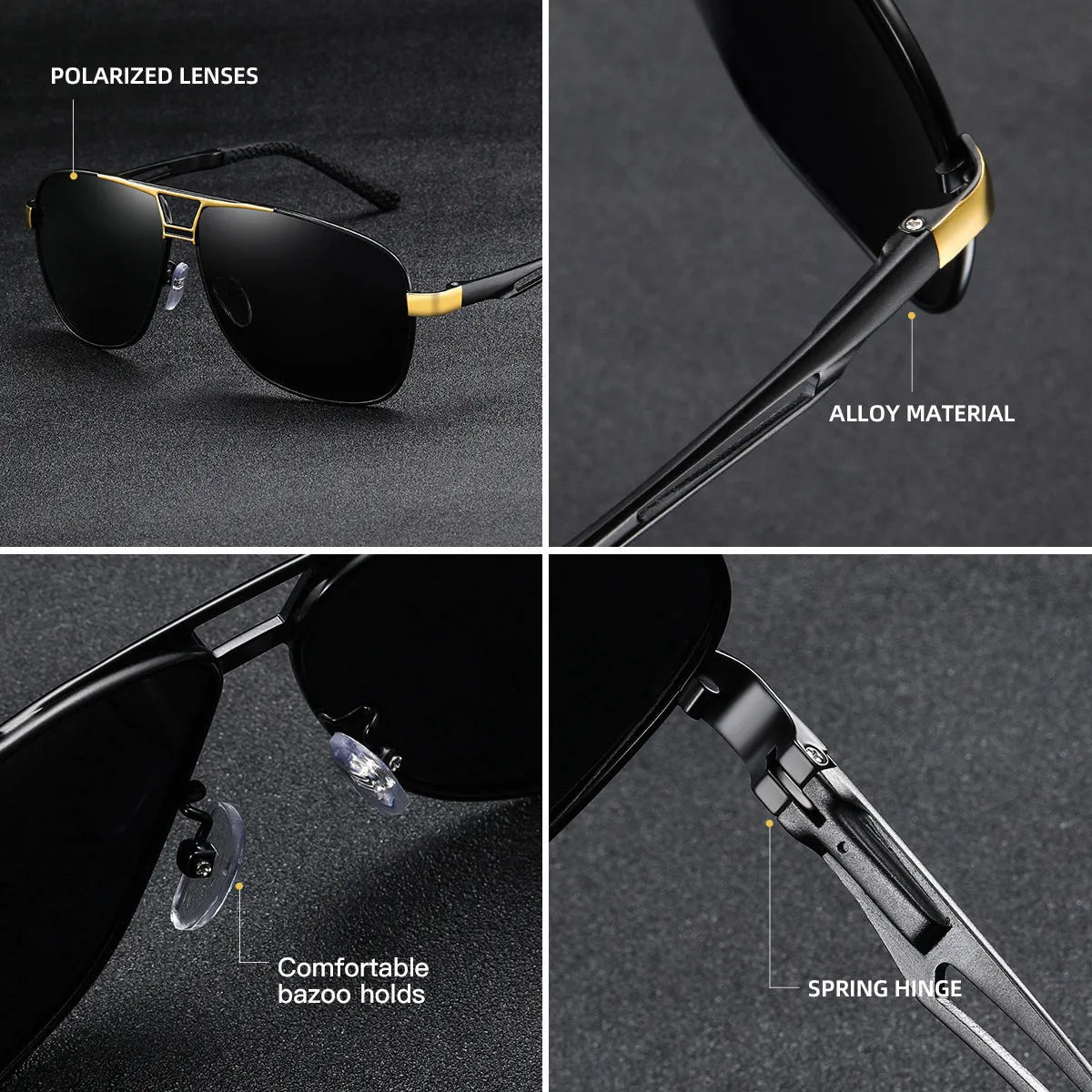 Men's polarised aviator sunglasses with orange red metal frame and dark lenses.