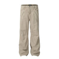 Men's loose straight wide leg jeans in brown and light khaki with high waist and zipper fly