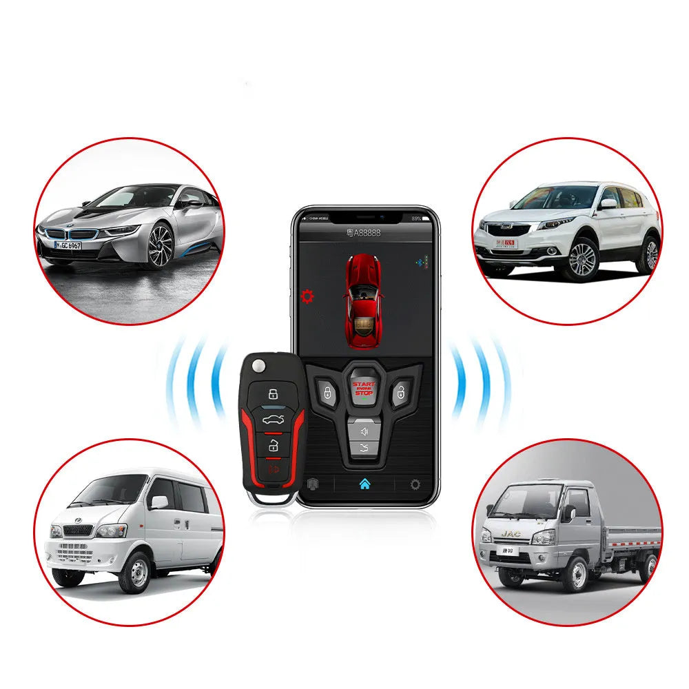 Red and frosted black car alarm remote control system with two remotes for vehicle security