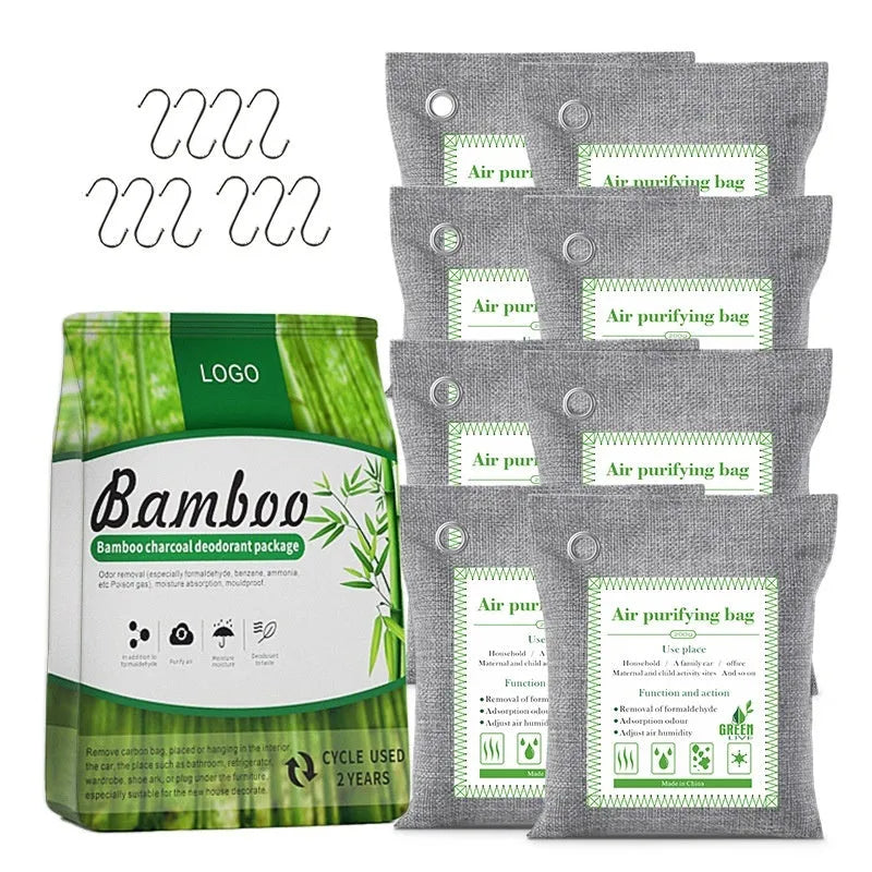 Bamboo charcoal wrapped activated carbon bag for formaldehyde removal and air purification in new homes.