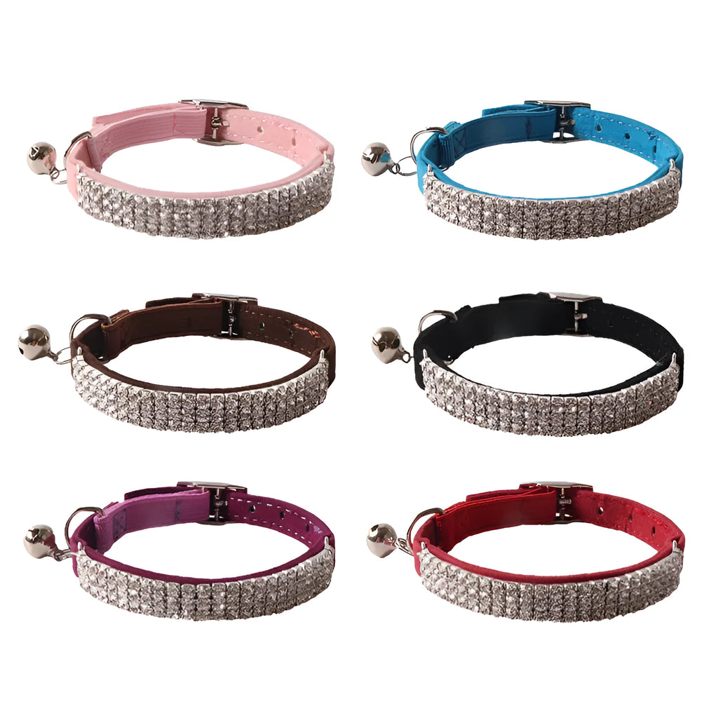 Flocking cat collar with elastic buckle and gang drill in multiple colour options