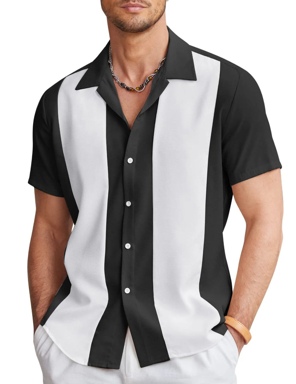 Men's slim fit Hawaiian shirt with elastic fabric in multiple colour patterns