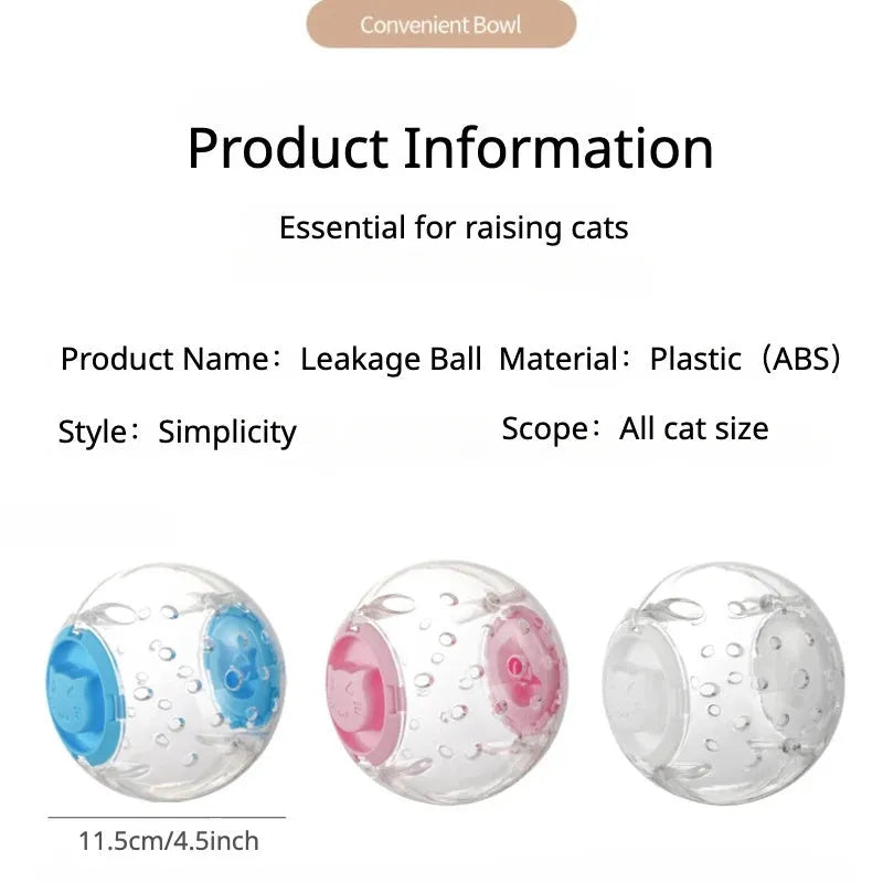 11.5cm ABS slow feeding ball for cats in blue, pink, or white with visible food bin