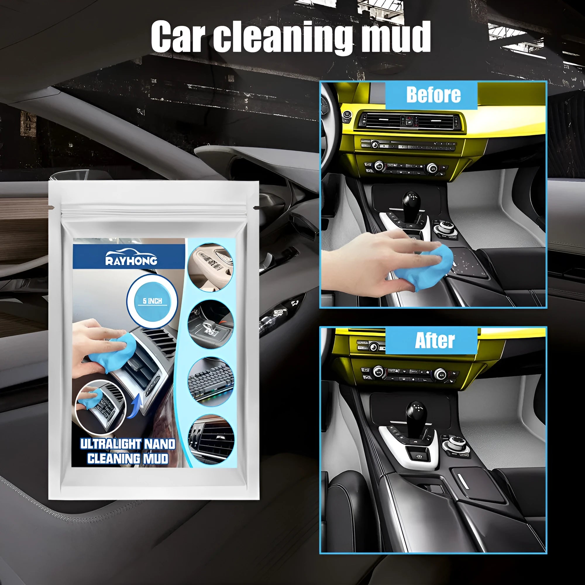 20g pack of car cleaning mud putty for removing dust from interior gaps and vents.