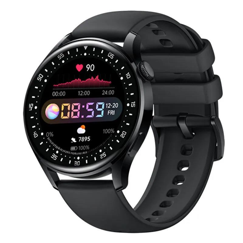 Smart watch ring with 1.32 inch screen showing health metrics on silicone wristband