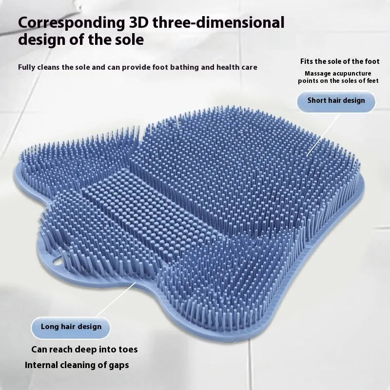 Blue silicone bath rub cushion massage mat for back scrubbing, shown with soft bristles.