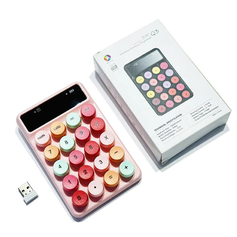 Mini portable wireless keyboard showing macaron colour options on ABS plastic construction