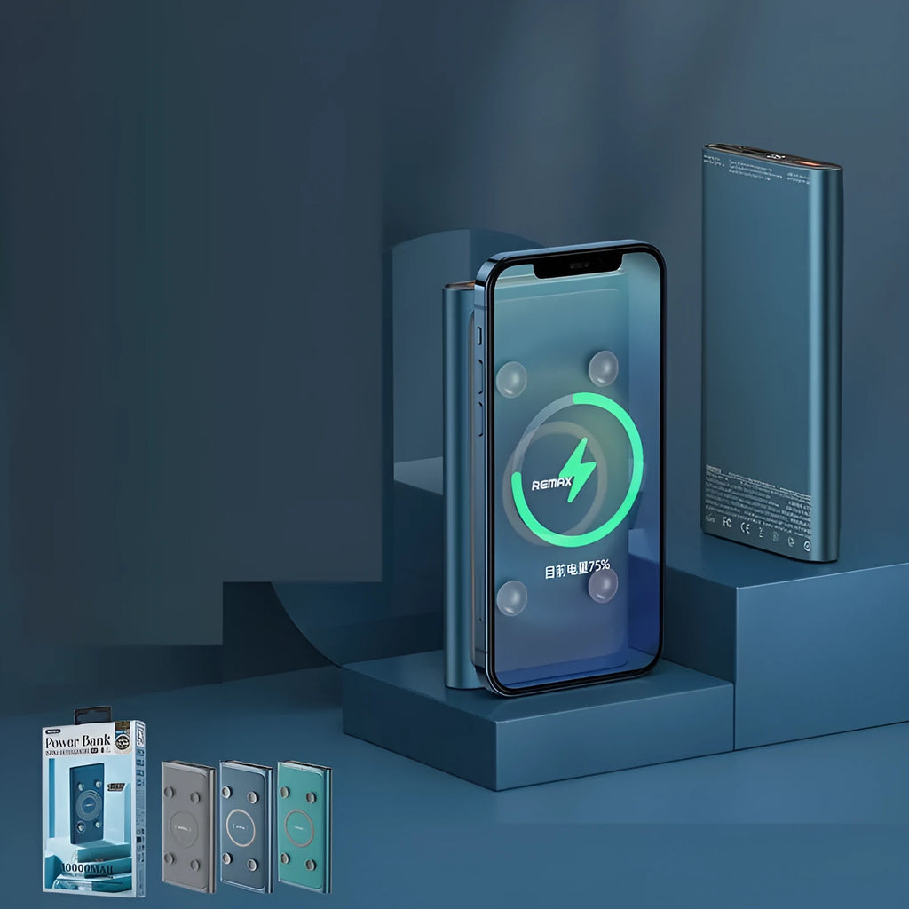 Sucker 22.5W 15W wireless charging power bank with alloy shell, blue colour variant