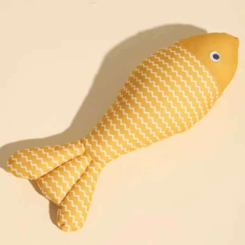 Yellow, blue or red catnip-filled fish toy for cats in large 39cm or medium 30cm sizes