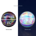 No. 7 size basketball with a holographic, luminous, and reflective patterned surface.