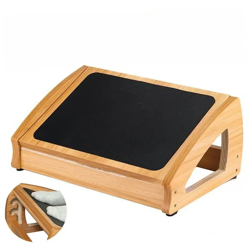 Wood colour adjustable bamboo and wood office desk footstool for adults