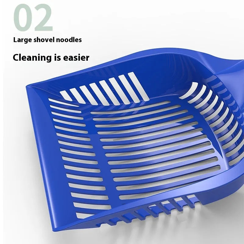Red, yellow and blue plastic cat litter scoops in small and medium sizes for pet toilet cleaning