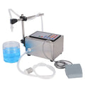 GFK280 CNC automatic liquid filling machine on a workbench with control panel and power adapters.