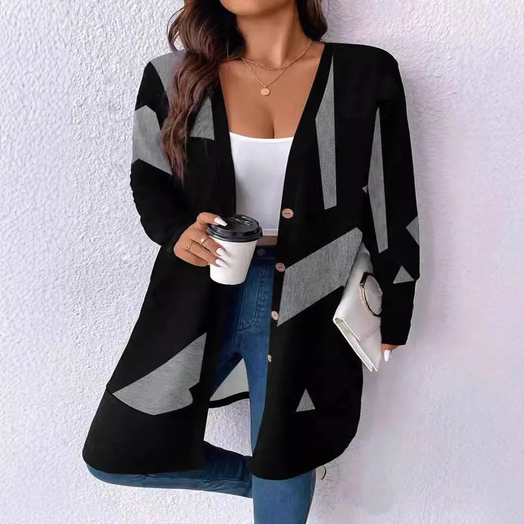 Black loose fit plus size knitwear cardigan with button stitching detail