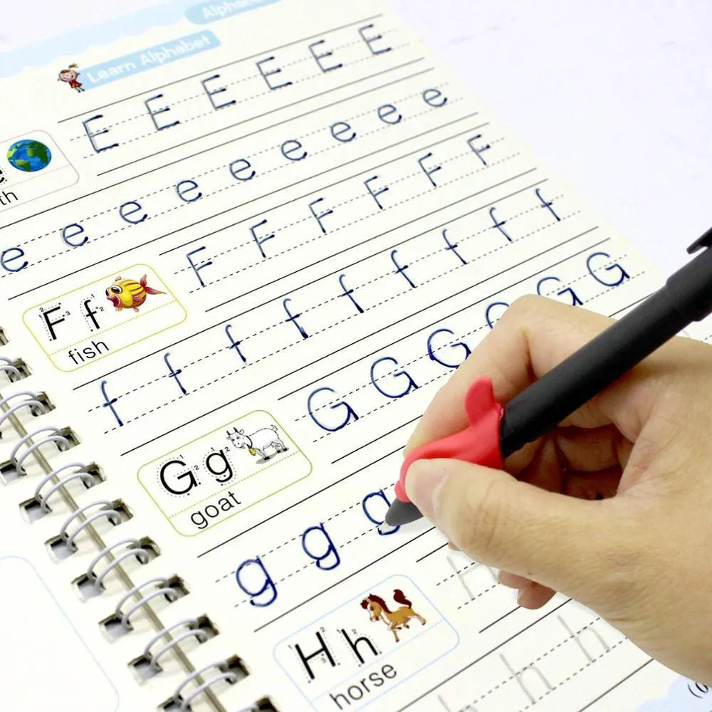 Children's English sticker copybook set with 4 paper books and a calligraphy pen