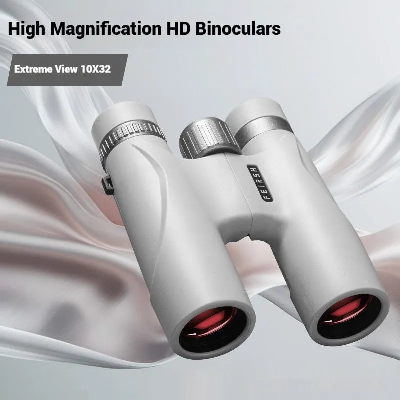 10x32 binoculars with wine red film bright finish showing blue colour option and optical specifications