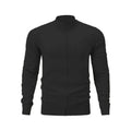 Casual stand collar zip-up sweater in a solid colour, shown on a model with a loose fit.